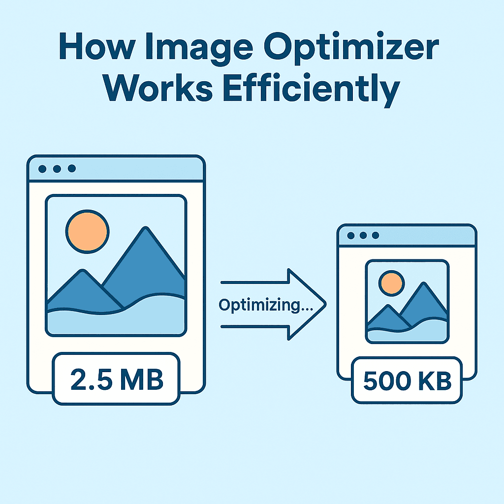 Image Optimizer Tool - Before and After Image Compression Results showing significant file size reduction